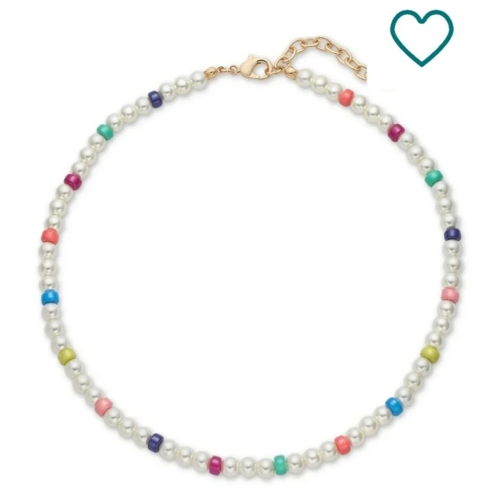 On 34th Gold-Tone Bead & Imitation Pearl Collar Necklace, 16-1/2